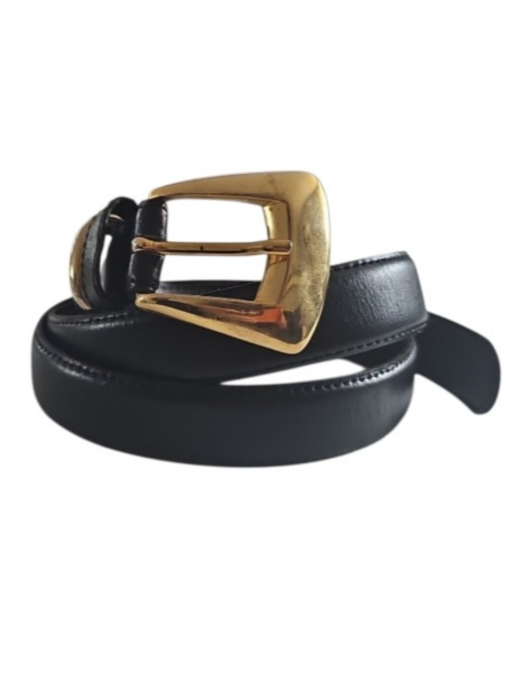Italian Leather Belt Women’s L Black Gold Buckle Made in Italy Quiet Luxury